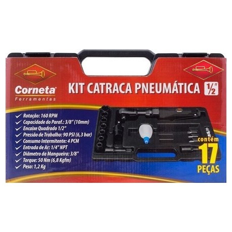 Kit Catraca Pneumática 1/2" com 17 Peças